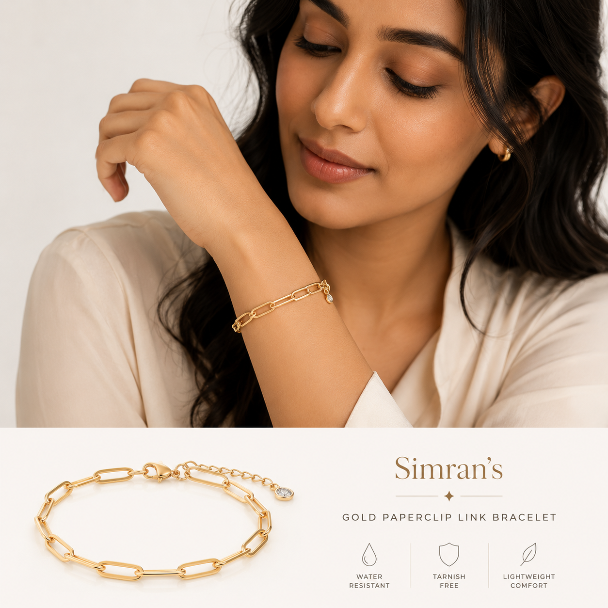 Simran's Gold Paperclip Link Bracelet